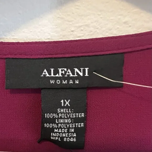 Alfani Women’s Top Blouse Plus Size 1X Lined V Neck Magenta Long Sleeves NWT - Picture 5 of 12